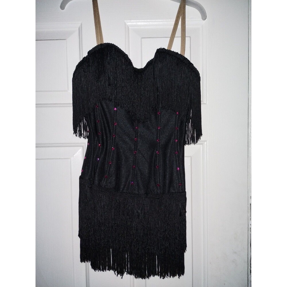 VTG Dominique Black Slick Sequin Beaded  Sleeveless Maxi Dress Corset Size 34B